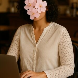 Elegant Cream Blouse with Sheer Lace Sleeves – One Step (French Brand)
